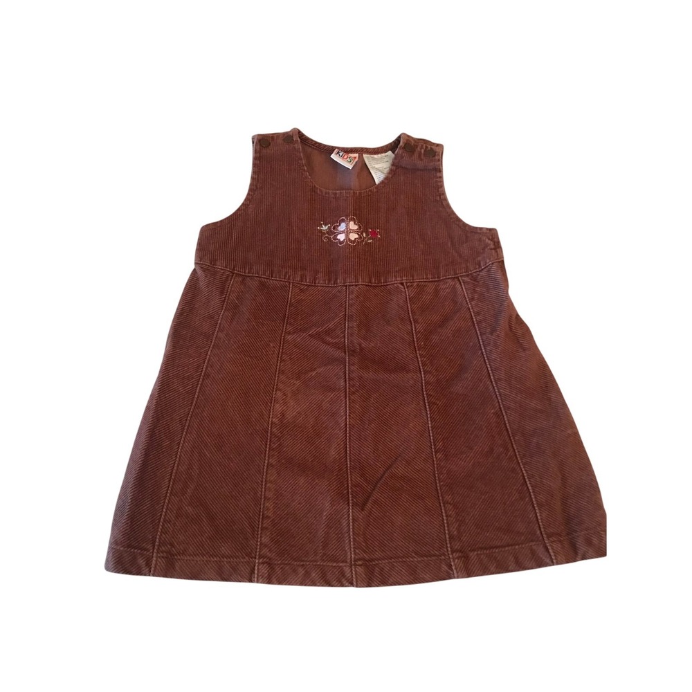 McKids Jumper Dress Kids Corduroy Clover Embroidery Brown 2T